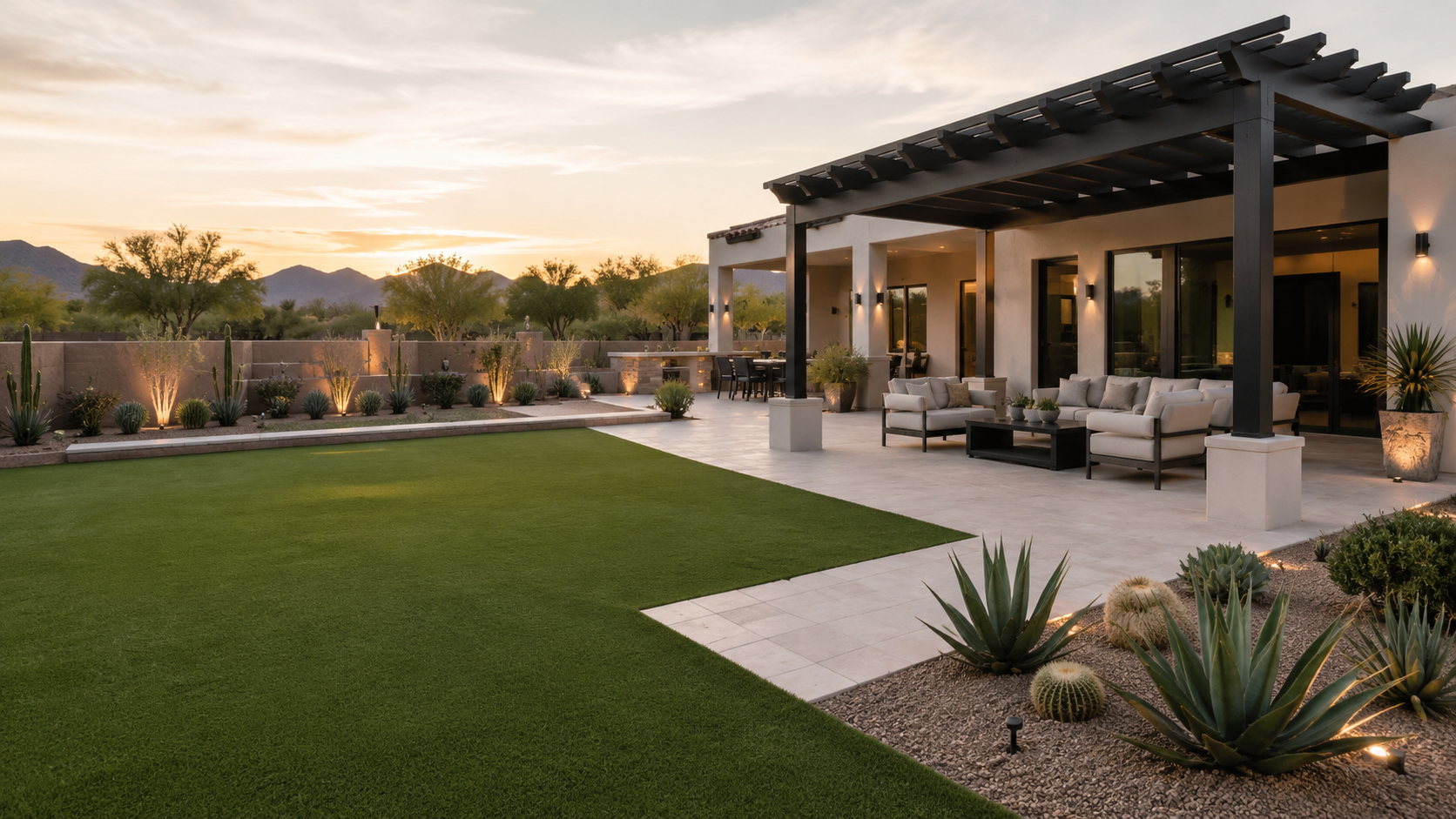 Phoenix Valley backyard with artificial turf, pavers and a pergola